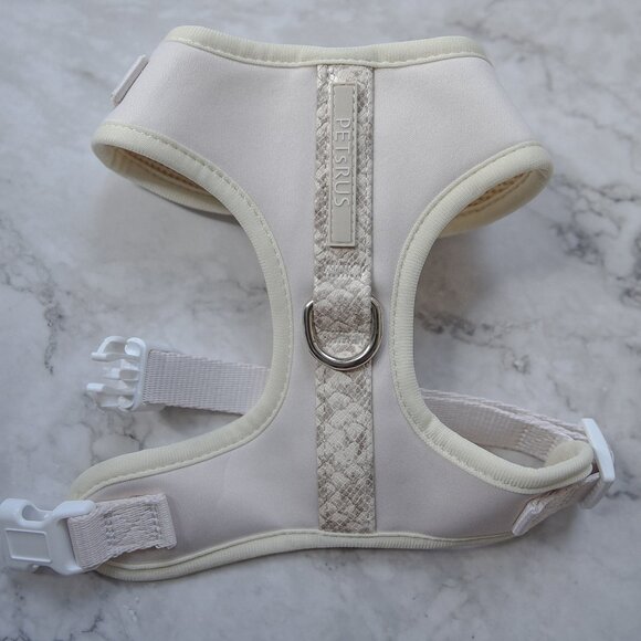 PETsRUS Premium No Pull Dog Harness 2 Leash Clips Ivory Snake Leather Neoprene - Picture 3 of 10